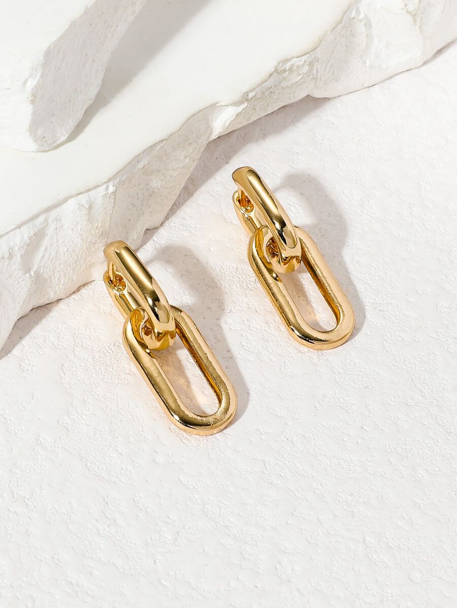 Paperclip Link Earrings Gold Platted Double Hoop Earrings, Drop Dangle Earrings for Women