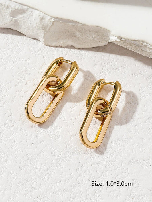 Paperclip Link Earrings Gold Platted Double Hoop Earrings, Drop Dangle Earrings for Women