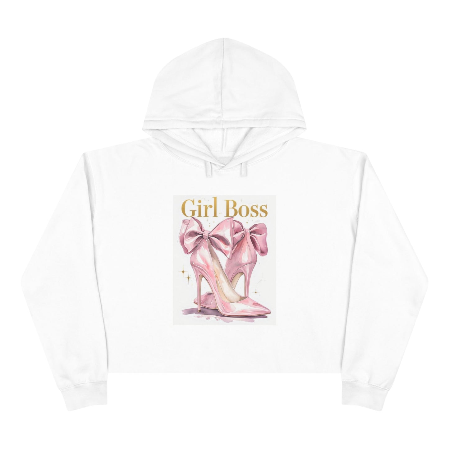 Girl Boss Crop Hoodie — Pink Heels & Bows Fashion Cropped Sweatshirt