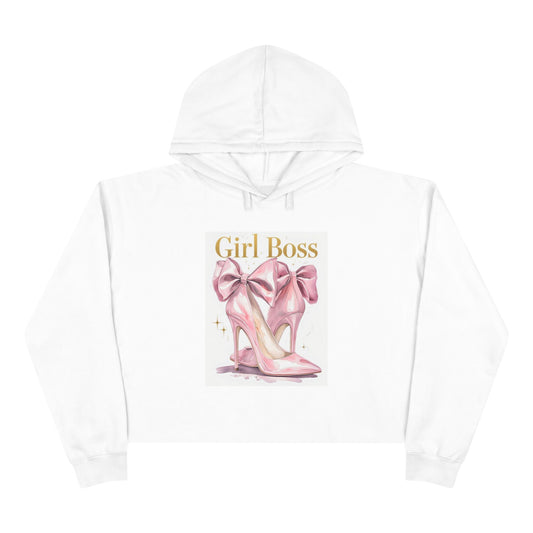 Girl Boss Crop Hoodie — Pink Heels & Bows Fashion Cropped Sweatshirt