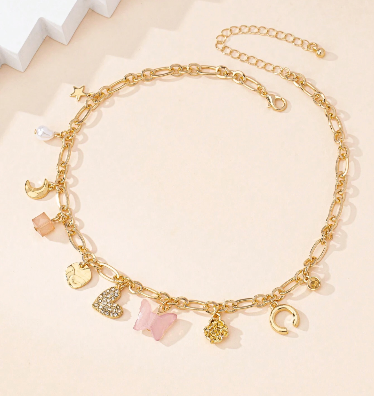 Trendy Gold Chain Necklace with Heart, Butterfly, Moon Pendants for Women, Teens, Girls