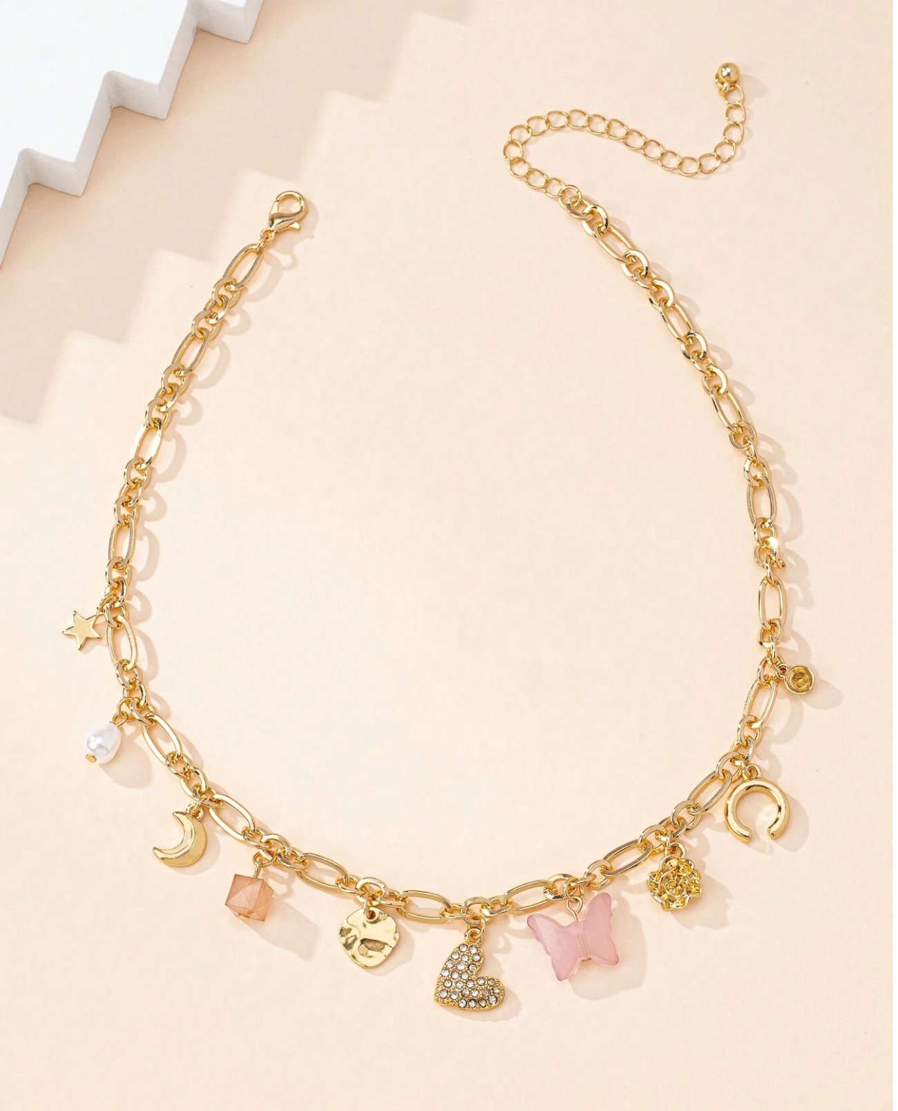 Trendy Gold Chain Necklace with Heart, Butterfly, Moon Pendants for Women, Teens, Girls