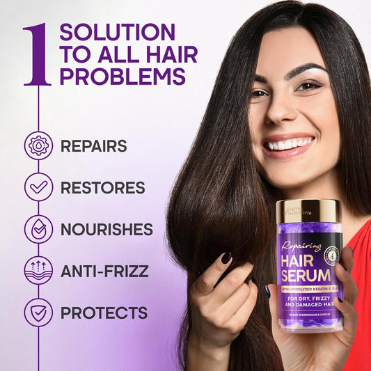Hair Vitamins Oil Capsules for Frizzy & Damaged Hair, Keratin Treatment with Argan, Silk Protein, Jojoba, Coconut & Avocado Oils, Vitamins A, E, B5