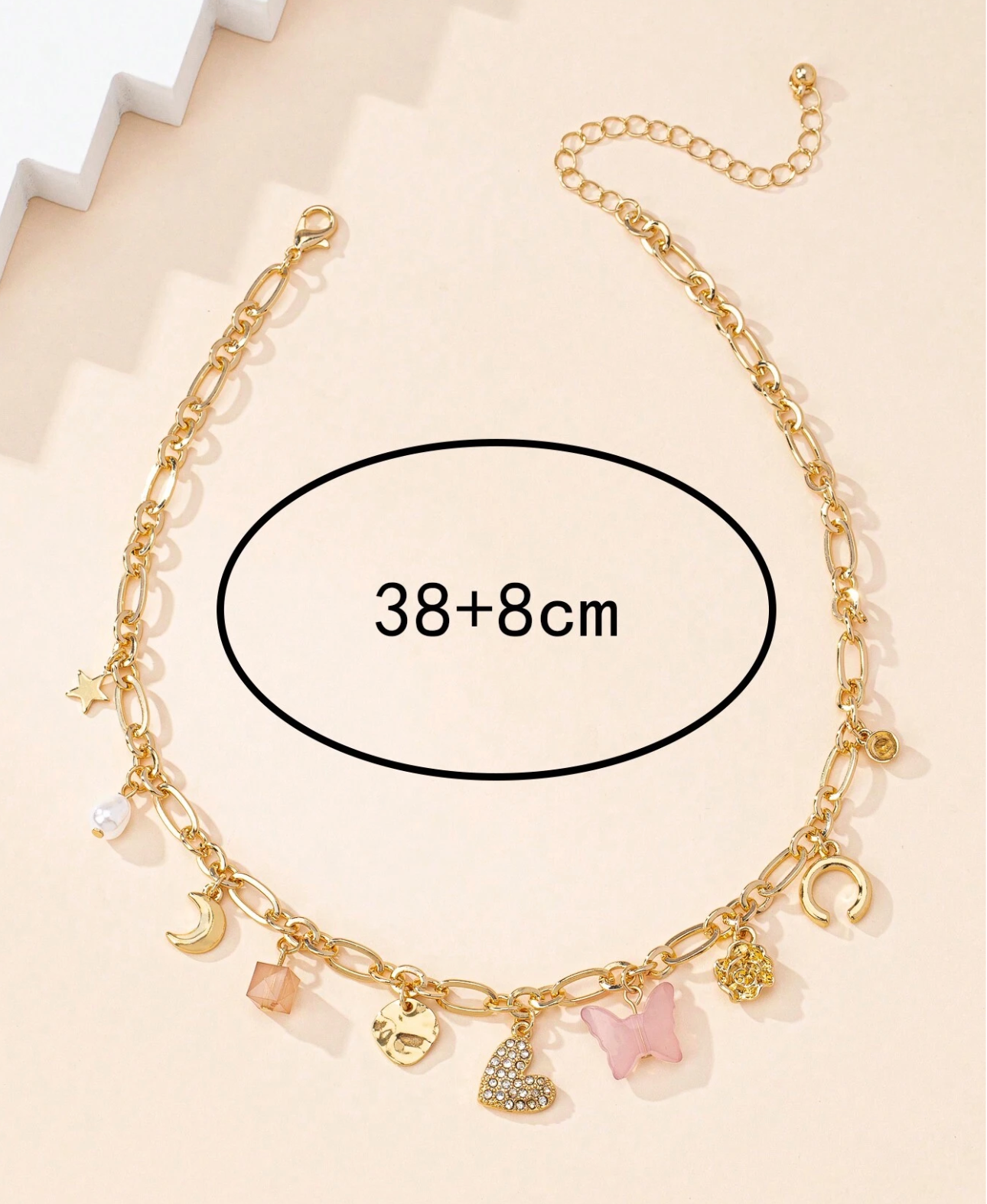 Trendy Gold Chain Necklace with Heart, Butterfly, Moon Pendants for Women, Teens, Girls