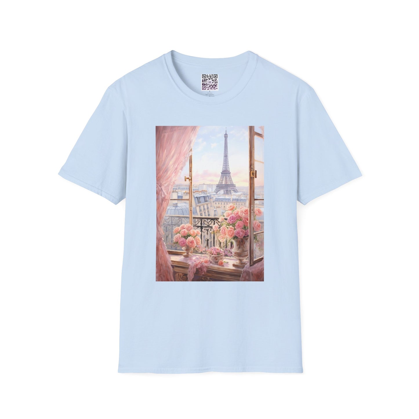 Paris Balcony Floral T-Shirt — Eiffel Tower Morning View