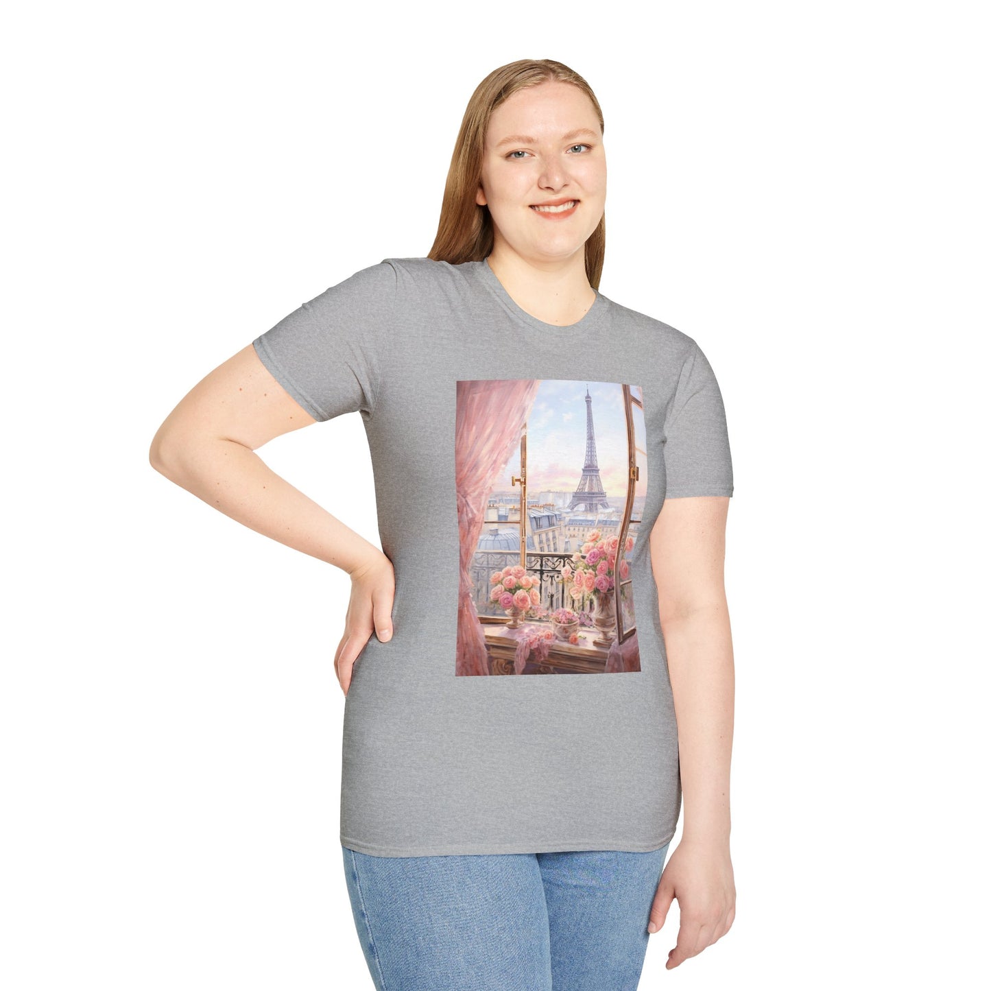 Paris Balcony Floral T-Shirt — Eiffel Tower Morning View