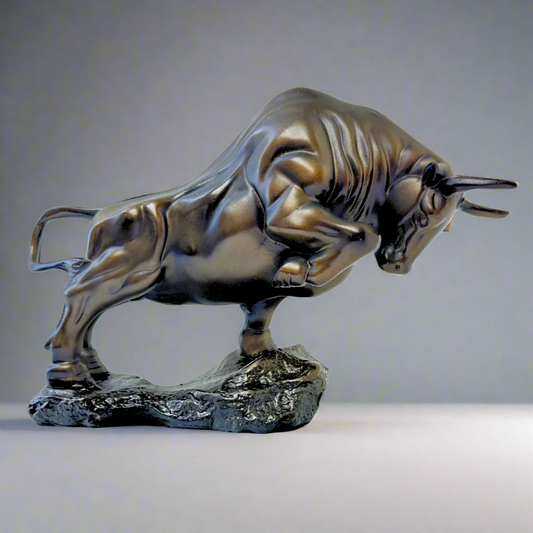 Charging Bull Statue – 9” Bronze Finish Figurine for Wealth, Strength & Success – Office Desk, Home Decor, Stock Market Gift