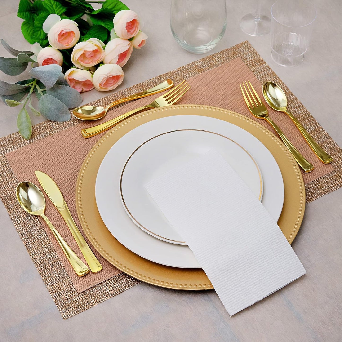 Premium Gold Plastic Silverware Set, Heavy-Duty Disposable Flatware – BPA Free Forks, Knives & Spoons for Parties & Events