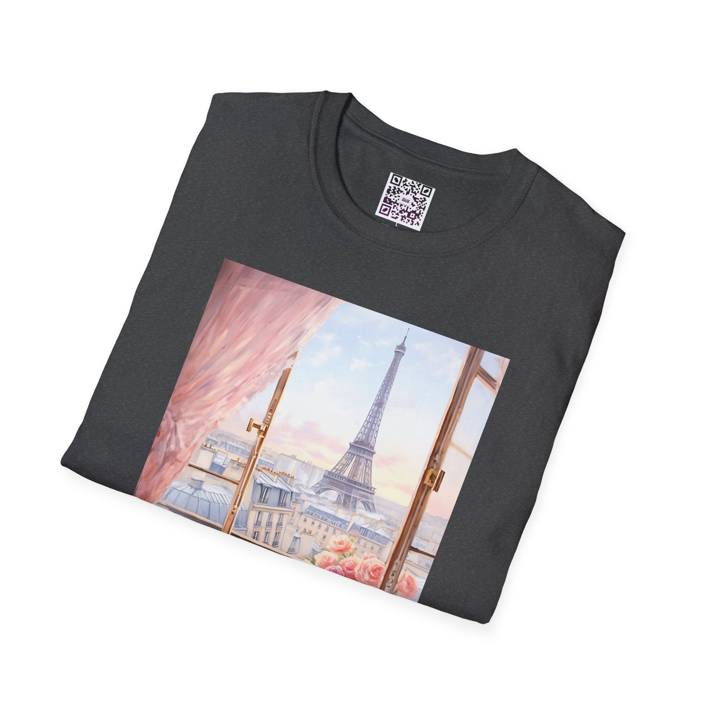 Paris Balcony Floral T-Shirt — Eiffel Tower Morning View