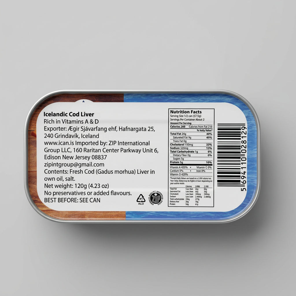 Petit Navire Canned Cod Liver in Own Oil, Product of Iceland, MSC Certified, 4.23 oz (120g)