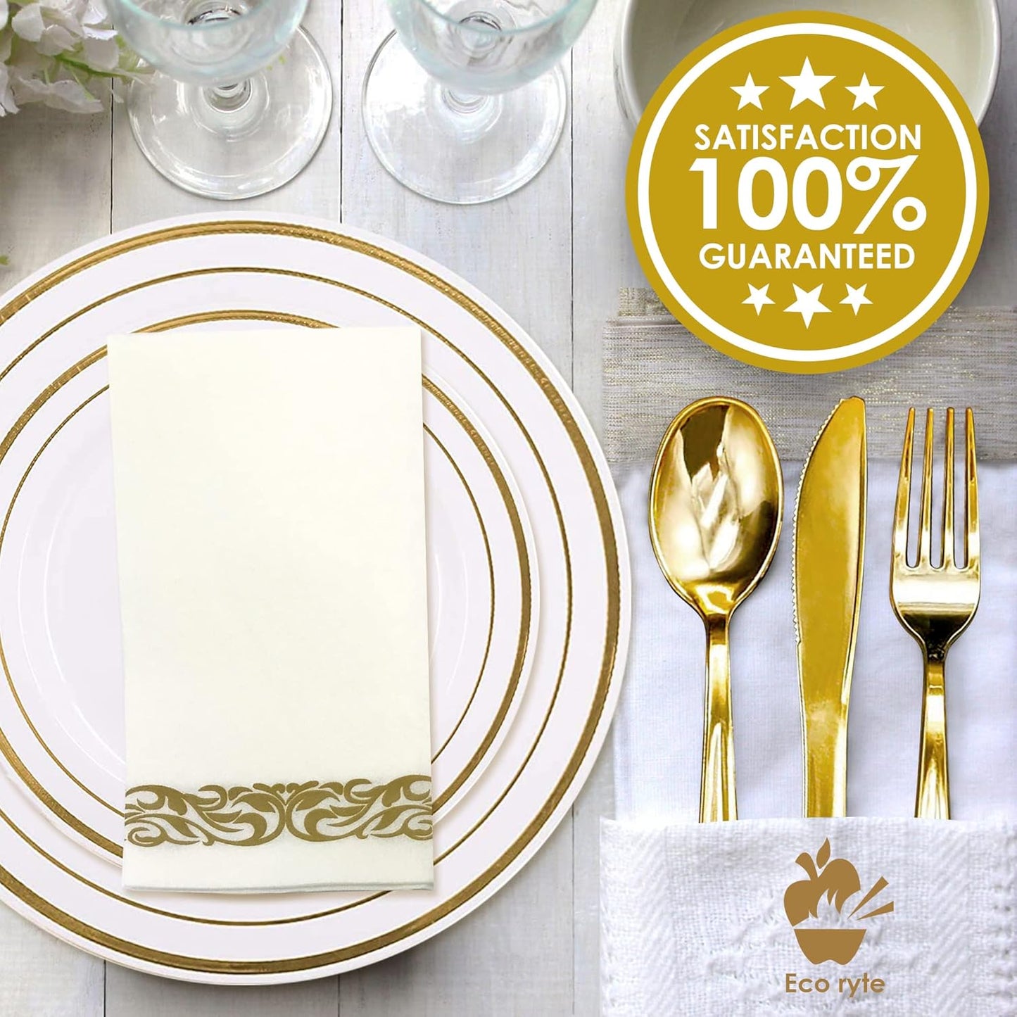Premium Gold Plastic Silverware Set, Heavy-Duty Disposable Flatware – BPA Free Forks, Knives & Spoons for Parties & Events