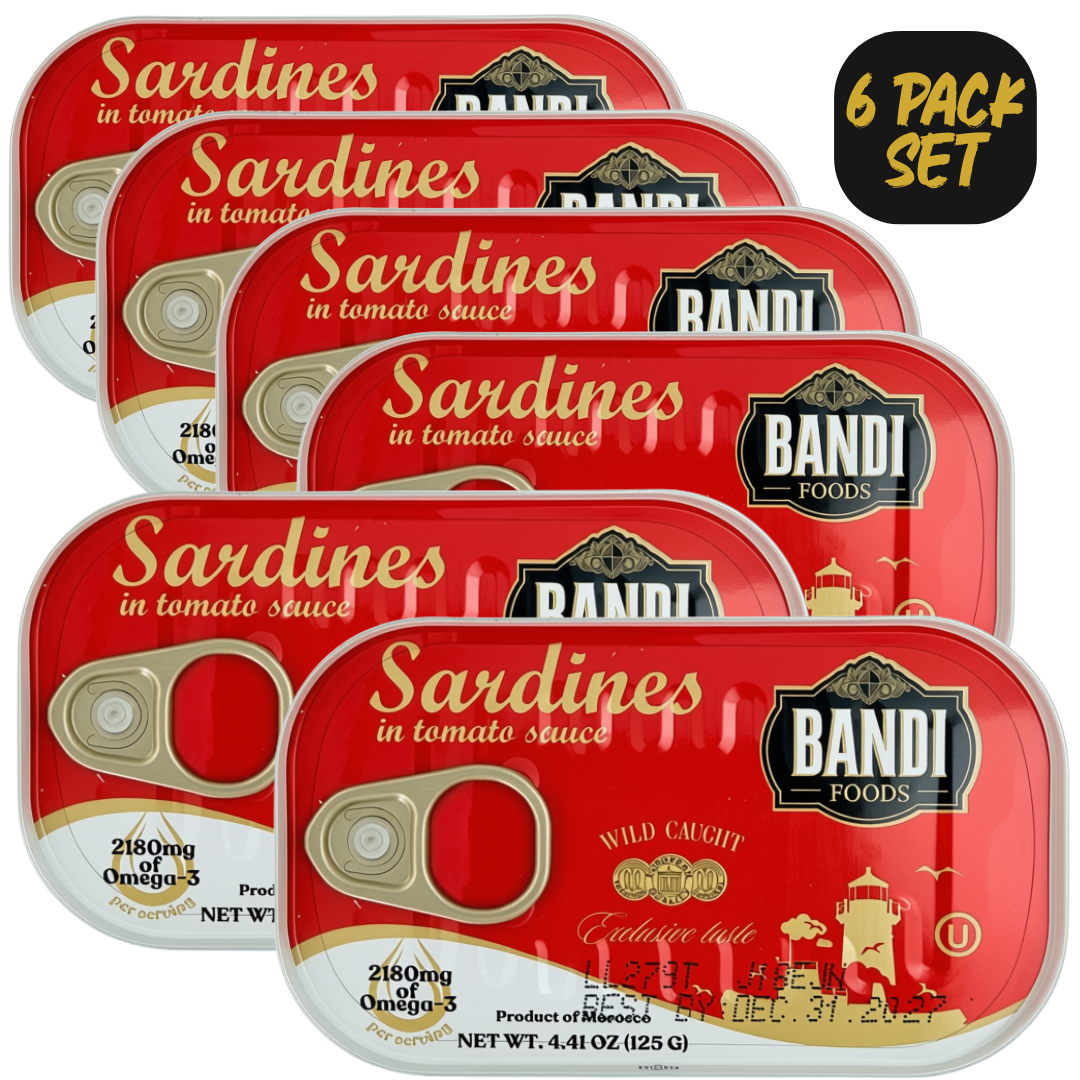 Bandi Foods Wild Caught Sardines Variety Pack, Tomato Sauce and Vegetable Oil, 4.41 oz Each, 6 Pack