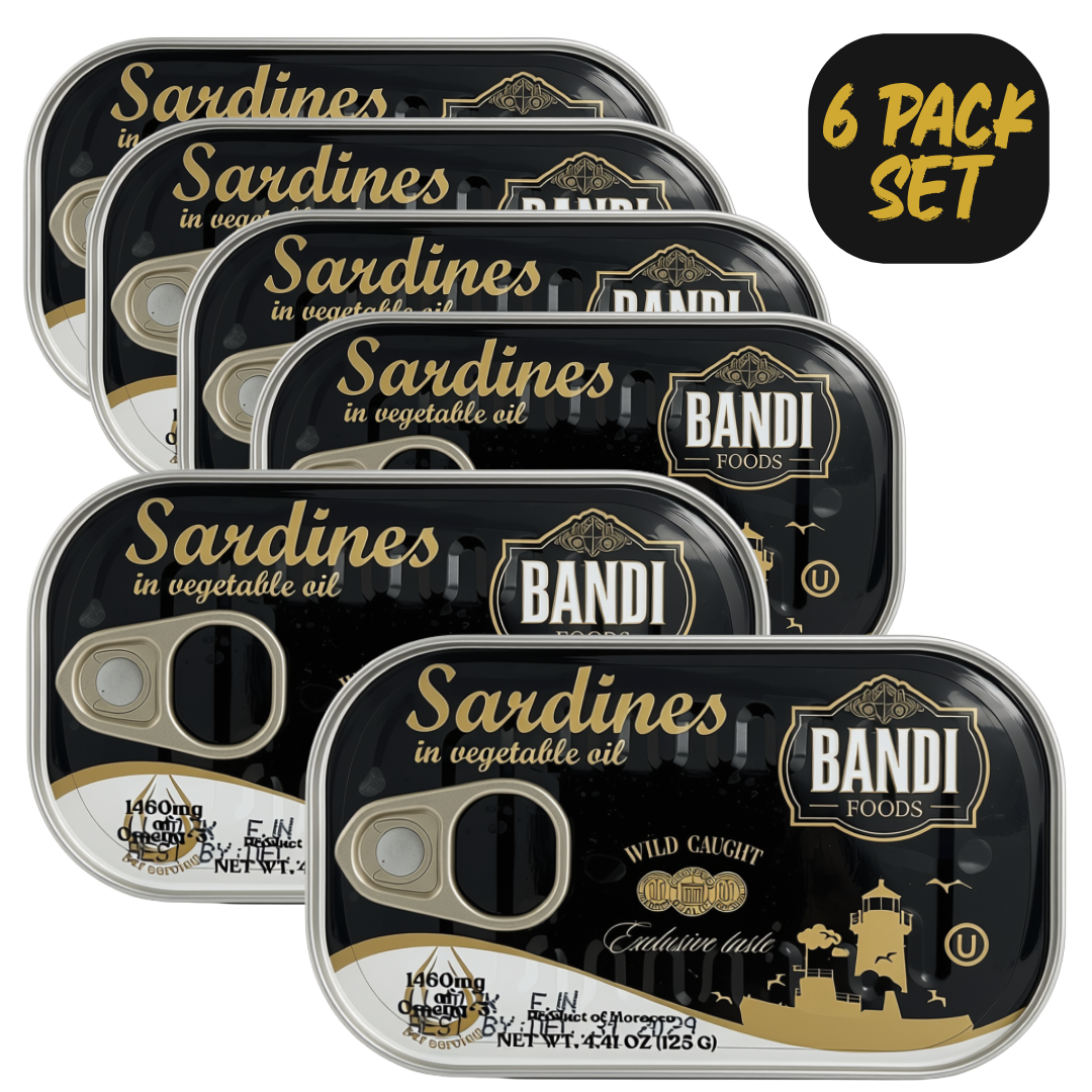Bandi Foods Wild Caught Sardines Variety Pack, Tomato Sauce and Vegetable Oil, 4.41 oz Each, 6 Pack