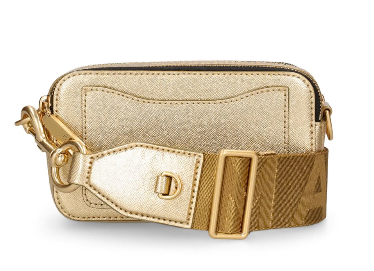 Marc Jacobs Women's The Snapshot Gold Leather Shoulder Bag Crossbody Purse & Dust bag