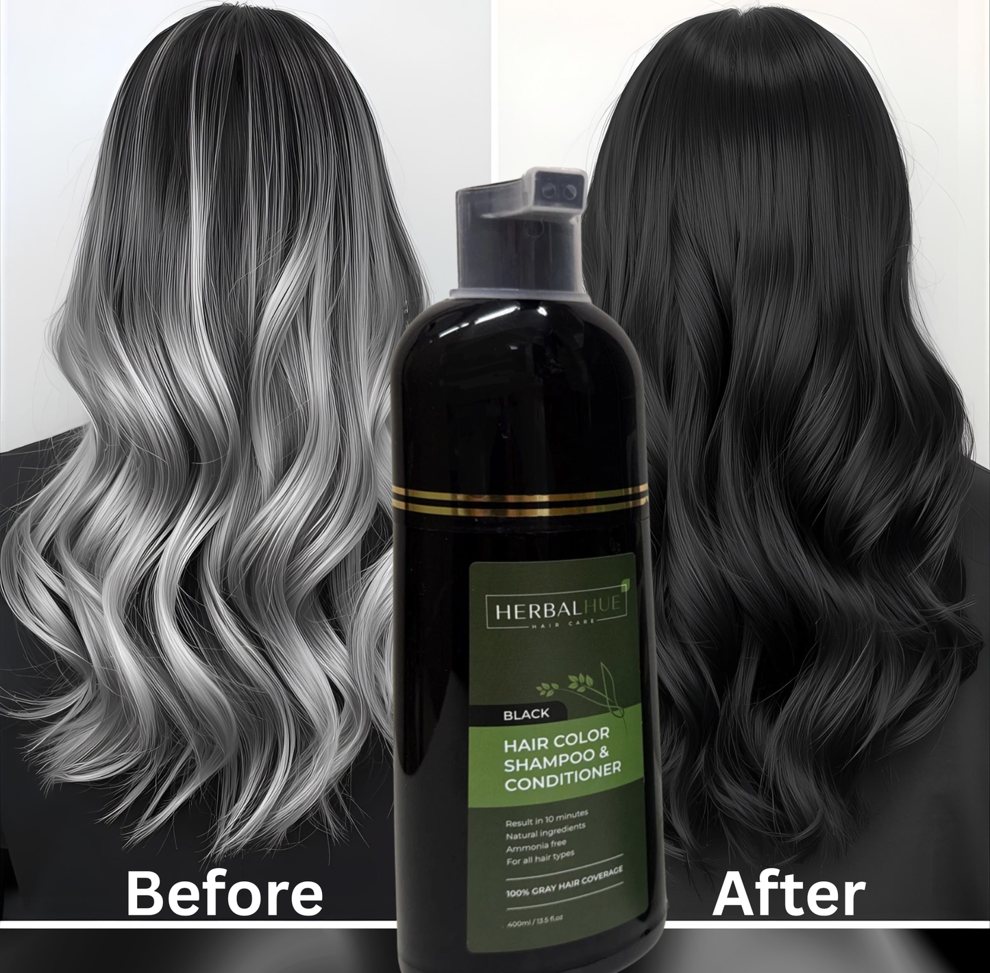 Black Hair Dye Shampoo for Gray Hair, Semi-Permanent Hair Color Shampoo for Women and Men, Herbal Ingredients, 100% Grey Coverage