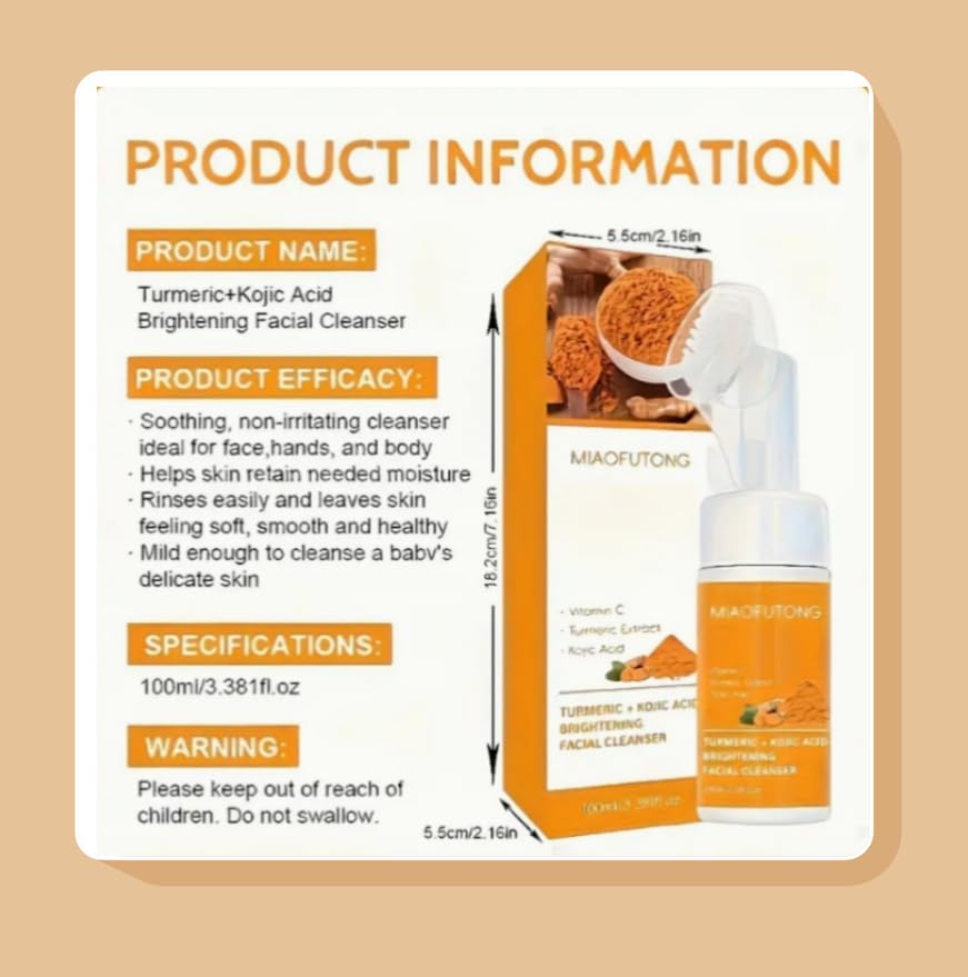 Soothing Face Wash Turmeric & Kojic Acid Brightening Facial Cleanser with Brush