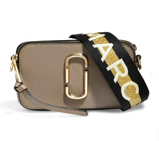 Marc Jacobs The Snapshot Dark Beige&White Color block Shoulder Bag, French Grey Multi Crossbody