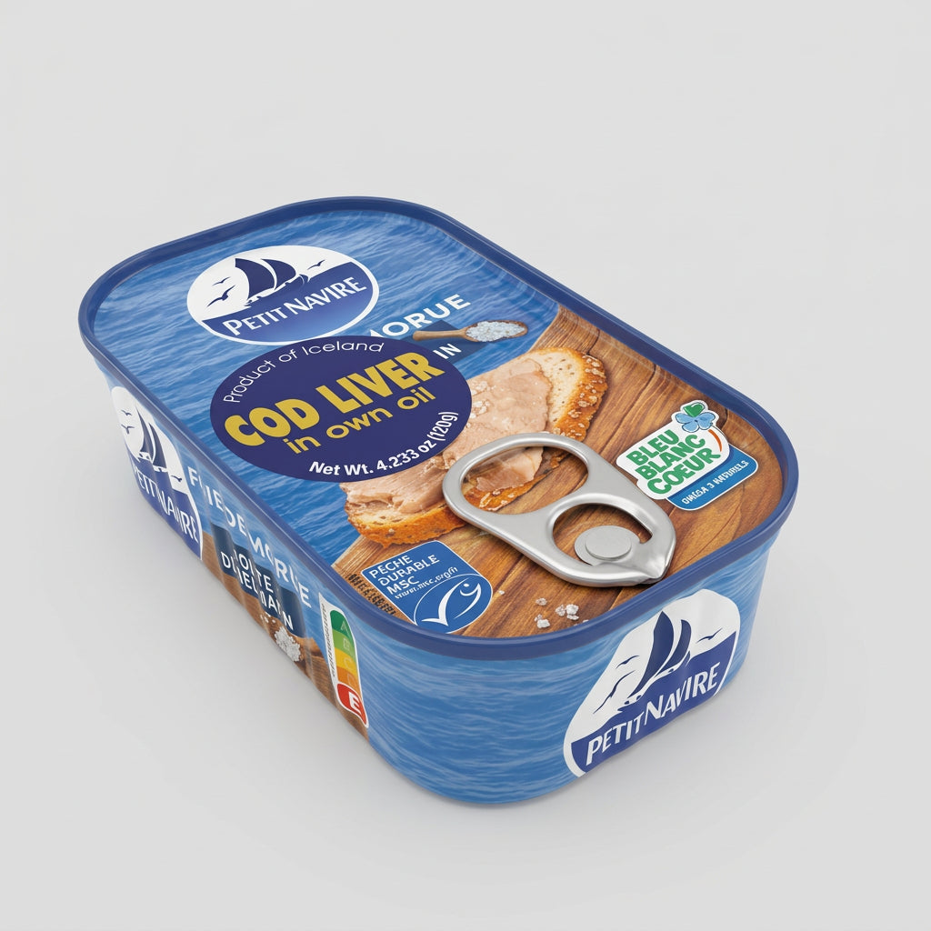 Petit Navire Canned Cod Liver in Own Oil, Product of Iceland, MSC Certified, 4.23 oz (120g)