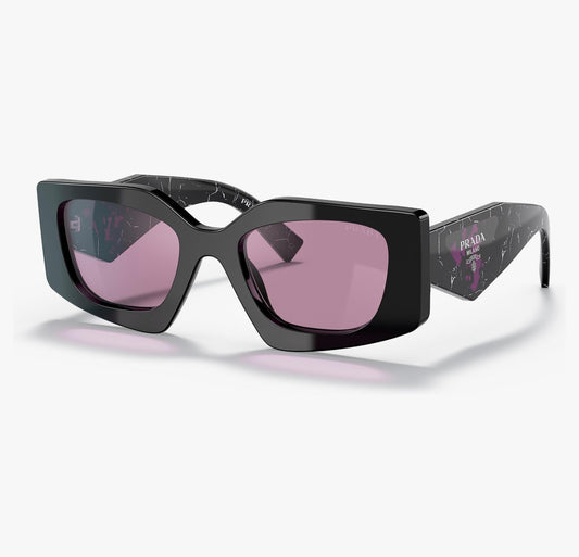 Prada Sunglasses Irregular Black Frame Purple Mirror Lens PR 15YS 1AB07Q with Case