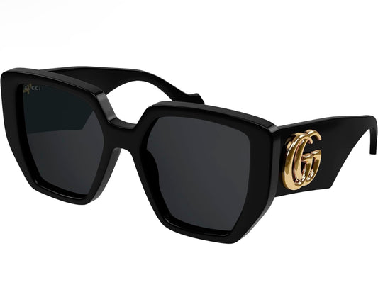 Gucci Geometric Sunglasses 003 Black Frame Gold logo, Dark Grey Lenses 54mm, GG0956S