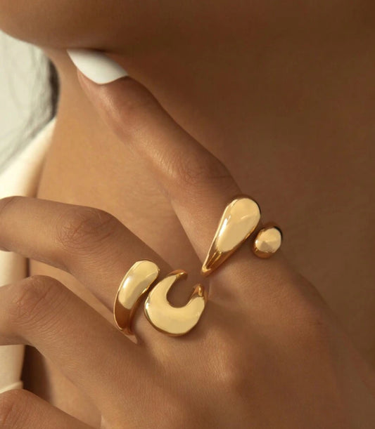 Chunky Gold Teardrop Open Rings Set for Women – Trendy Elegant Fashion Jewelry