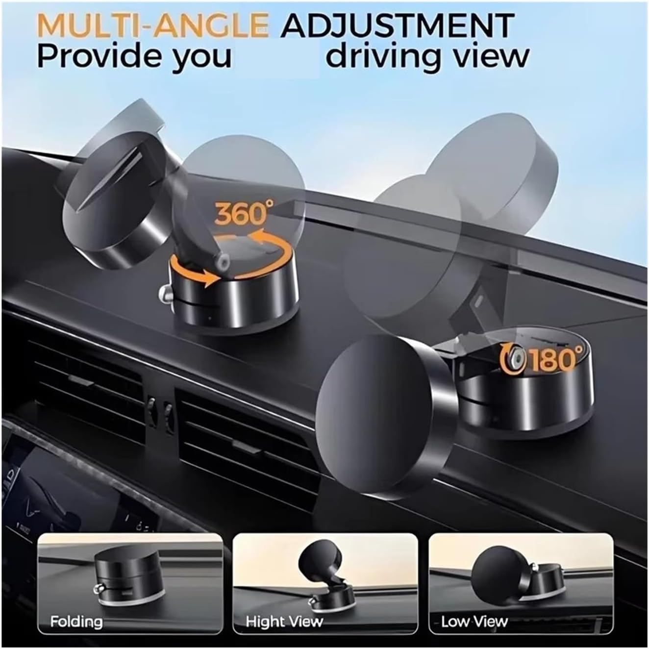 Adjustable Magnetic Car Phone Mount – Universal 360° Rotating, Compact Foldable Phone Holder Magnet