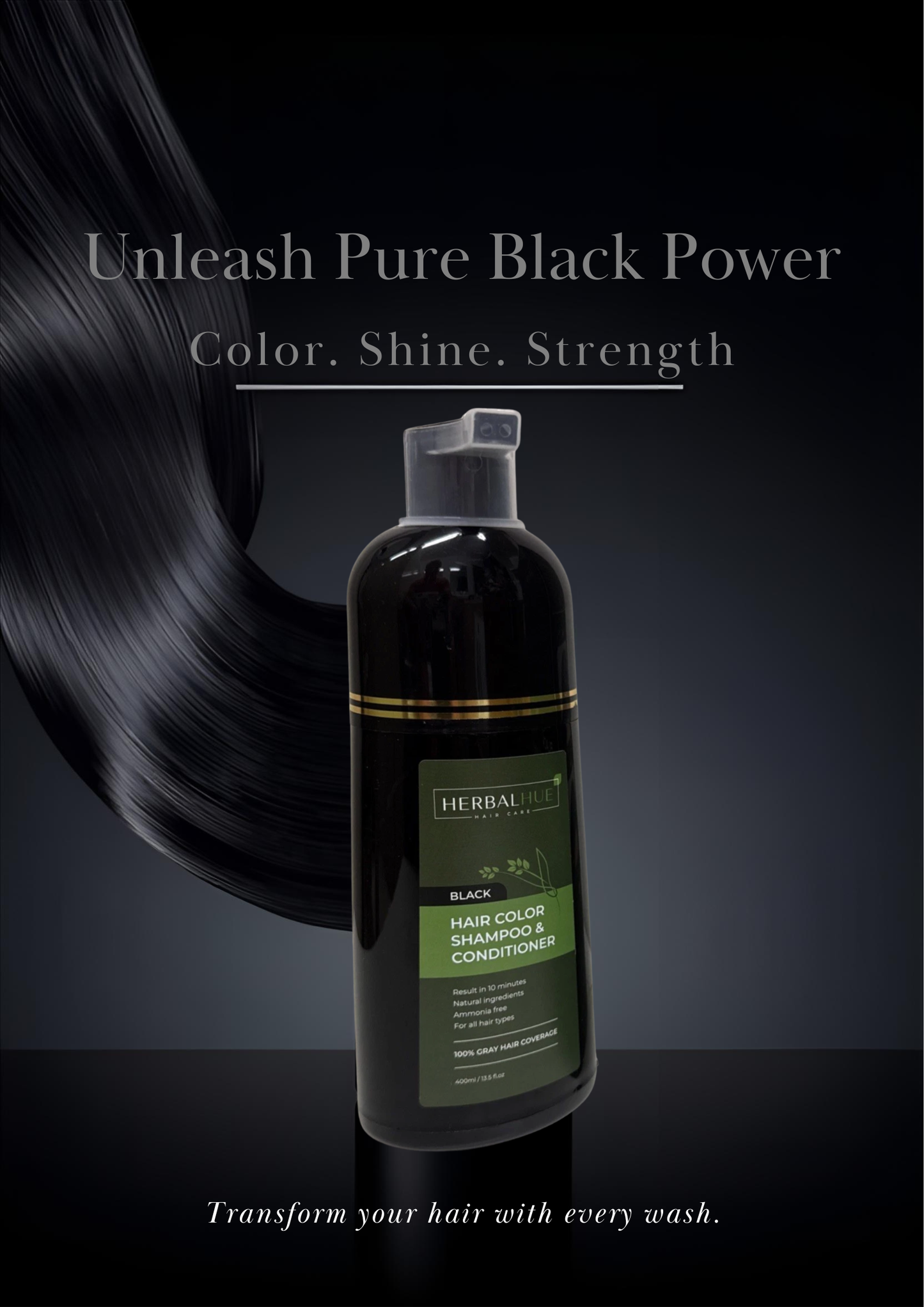 Black Hair Dye Shampoo for Gray Hair, Semi-Permanent Hair Color Shampoo for Women and Men, Herbal Ingredients, 100% Grey Coverage
