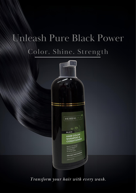 Black Hair Dye Shampoo for Gray Hair, Semi-Permanent Hair Color Shampoo for Women and Men, Herbal Ingredients, 100% Grey Coverage