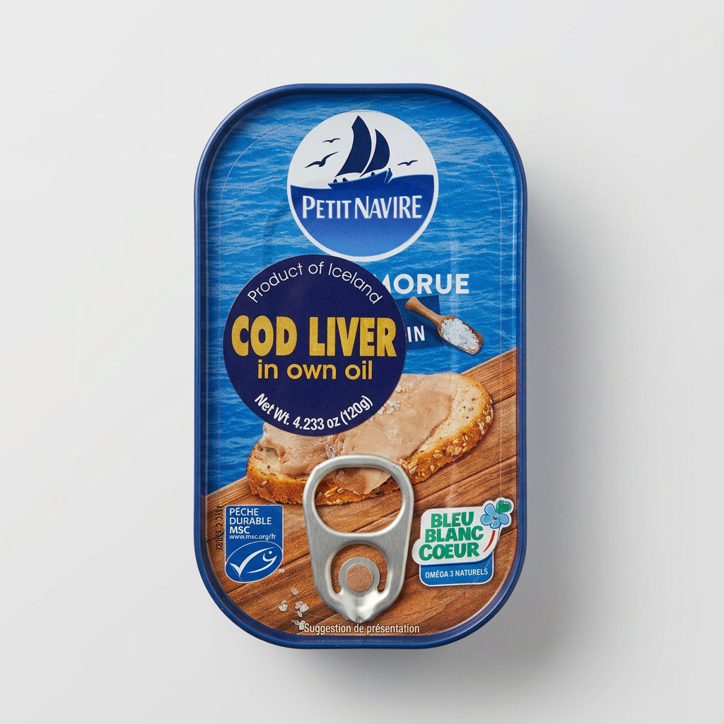 Petit Navire Canned Cod Liver in Own Oil, Product of Iceland, MSC Certified, 4.23 oz (120g)