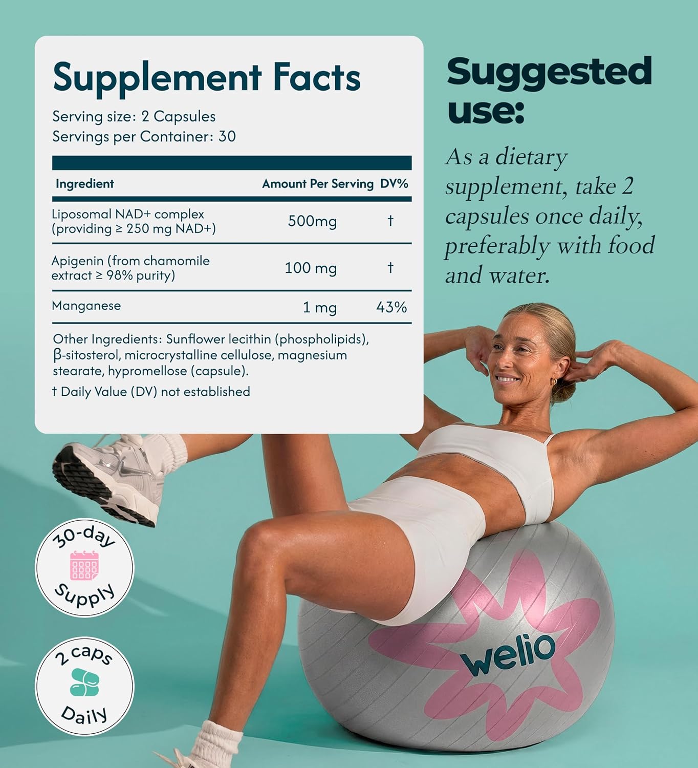 Advanced Pure Liposomal NAD Supplement 601mg for Anti-Aging & Cellular Health, 60 capsule