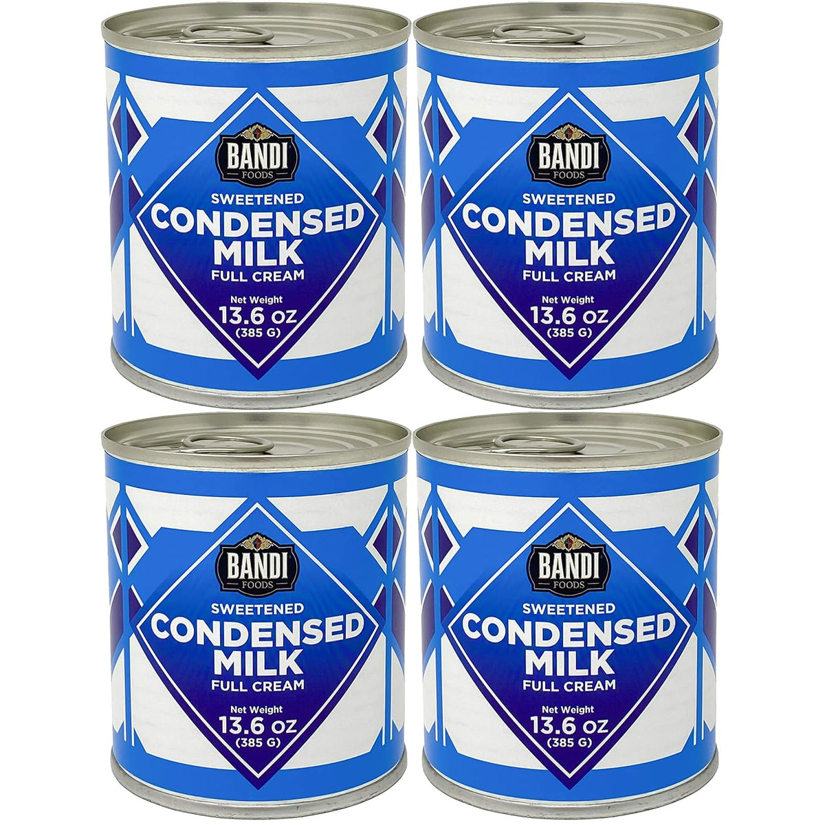BANDIFoods Full Cream Sweetened Condensed Milk, 13.6 Ounce (Pack of 4), Easy Opener, Delicious Coffee Creamer, Leche Condensada for Baking, Tea and Boba drinks