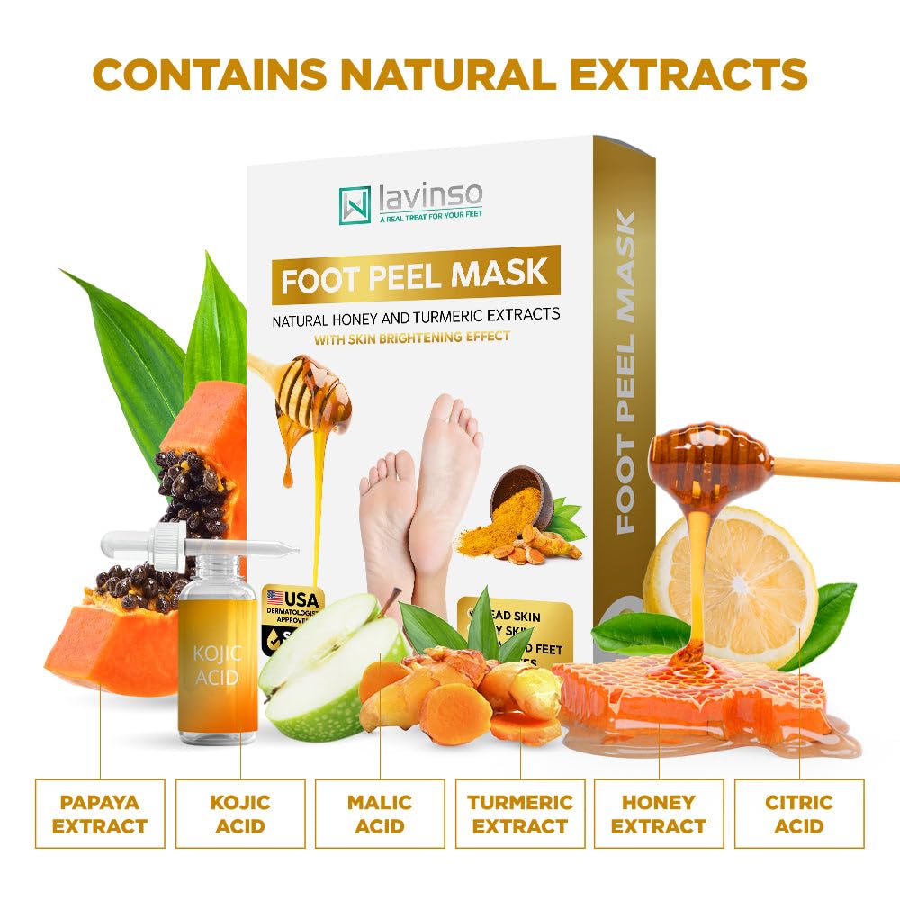 Foot Peeling Mask Extra Strength - 2 Pack - Feet Mask for Dry Cracked Feet and Callus - with Honey and Turmeric