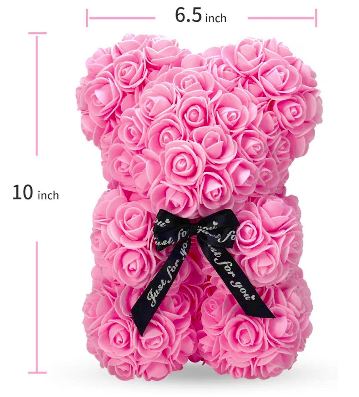 Rose Bear Teddy Made of Artificial Roses, 10 Inch Flower Bear Gift with Transparent Gift Box, Romantic Décor for Valentine’s Day, Wedding, Anniversary, Mother’s Day
