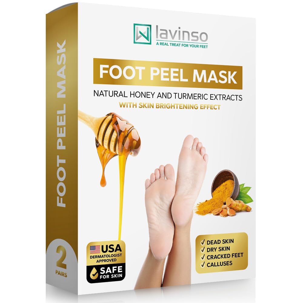 Foot Peeling Mask Extra Strength - 2 Pack - Feet Mask for Dry Cracked Feet and Callus - with Honey and Turmeric