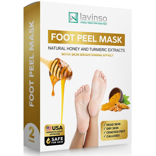 Foot Peeling Mask Extra Strength - 2 Pack - Feet Mask for Dry Cracked Feet and Callus - with Honey and Turmeric