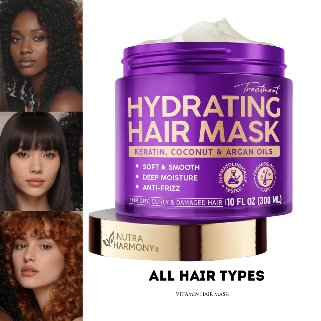 Keratin Hair Mask with Coconut & Argan Oils, Collagen & Wheat Protein - Smooths, Softens & Controls Frizz, Curl-Safe