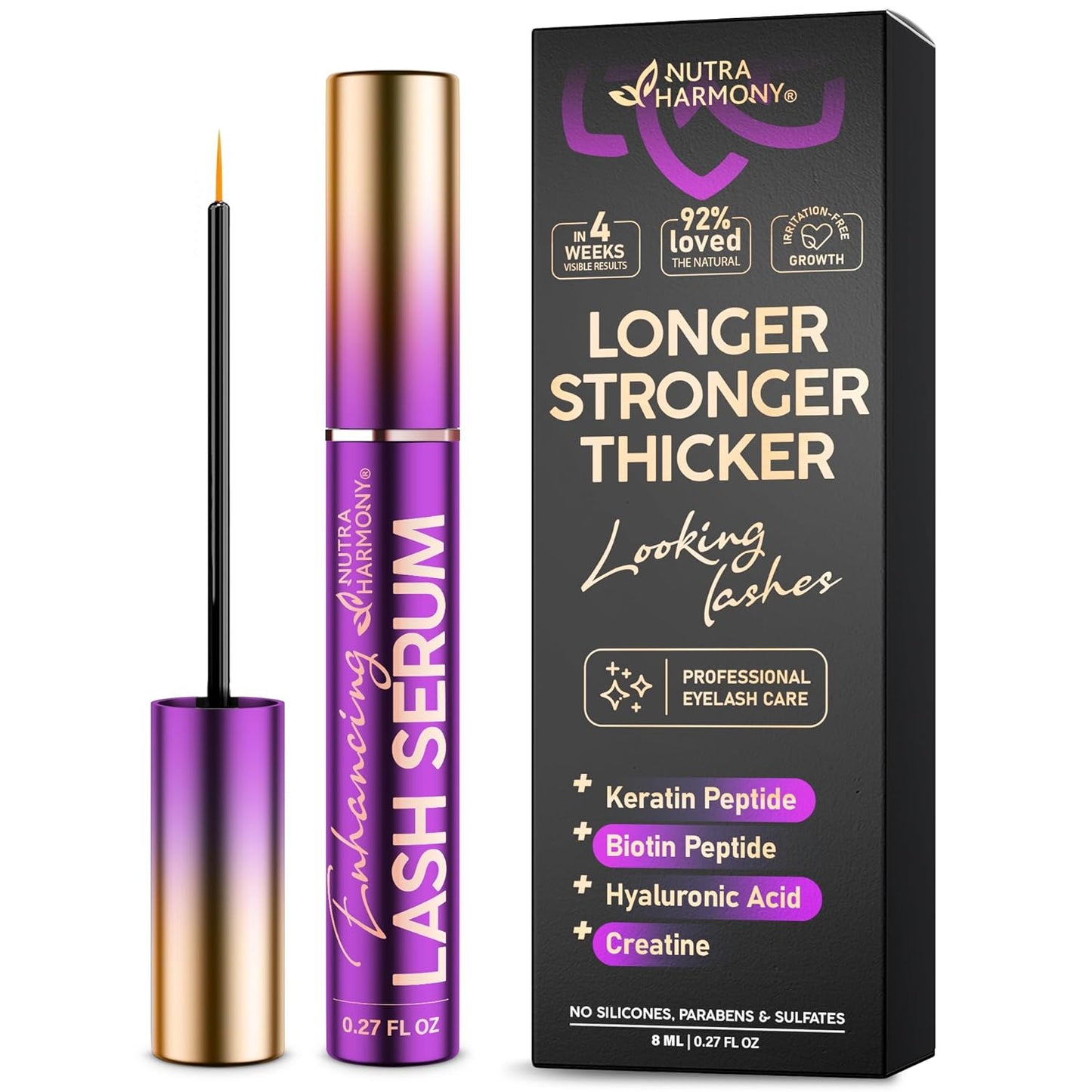 Lash Serum for Eyelash Growth Pro Treatment with Keratin, Biotin & Peptides, Hyaluronic Acid, Creatine & Castor Oil