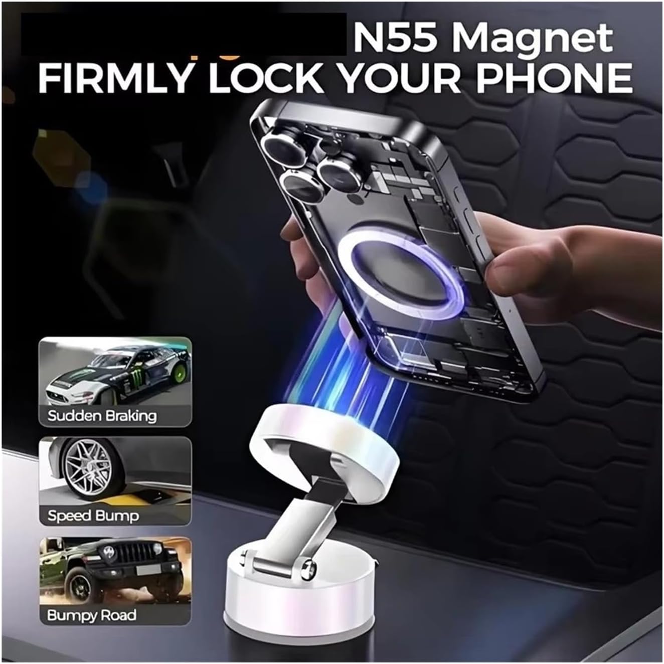 Adjustable Magnetic Car Phone Mount – Universal 360° Rotating, Compact Foldable Phone Holder Magnet