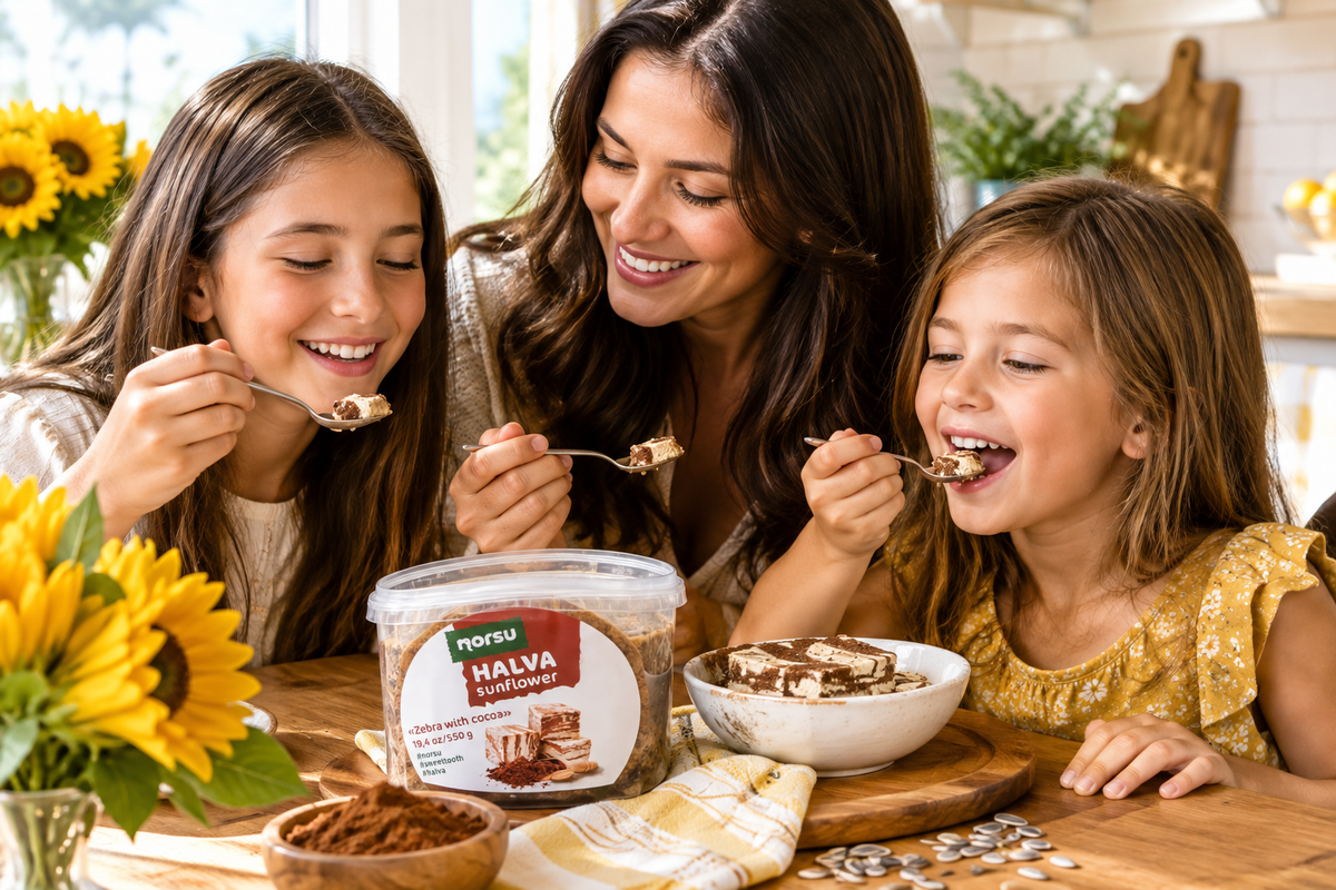 NORSU Sunflower Halva Zebra with Cocoa 550g (19.4 oz) – Traditional Sunflower Seed Halva with Cocoa, Chocolate Flavor, Eastern European Sweet Confection