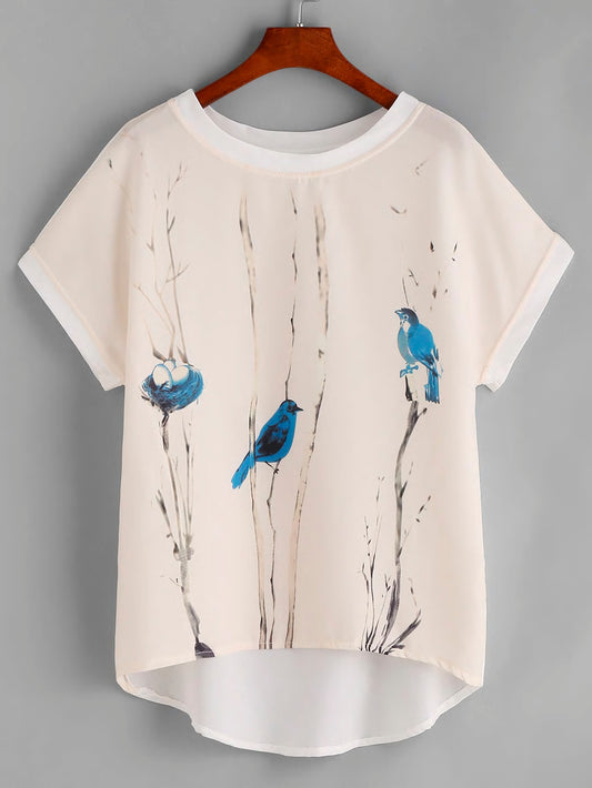 Bird Print Chiffon Top