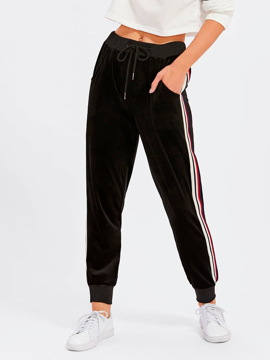 Womens's Black Velvet Jogger Pants