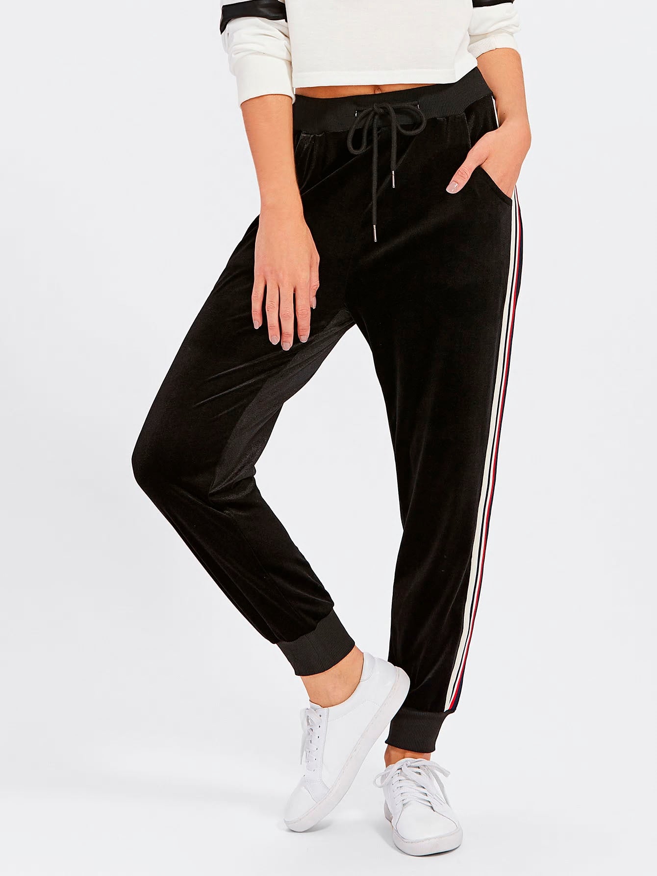 Womens's Black Velvet Jogger Pants