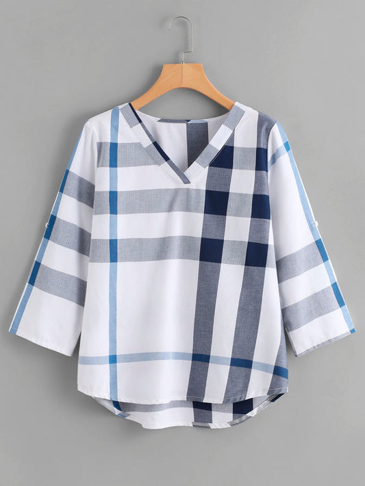 Plaid Cotton Long Sleeve Blouse