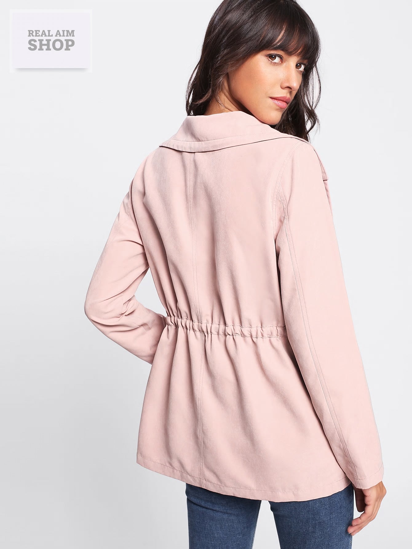 Pale Pink Zipper Long Sleeve Jacket