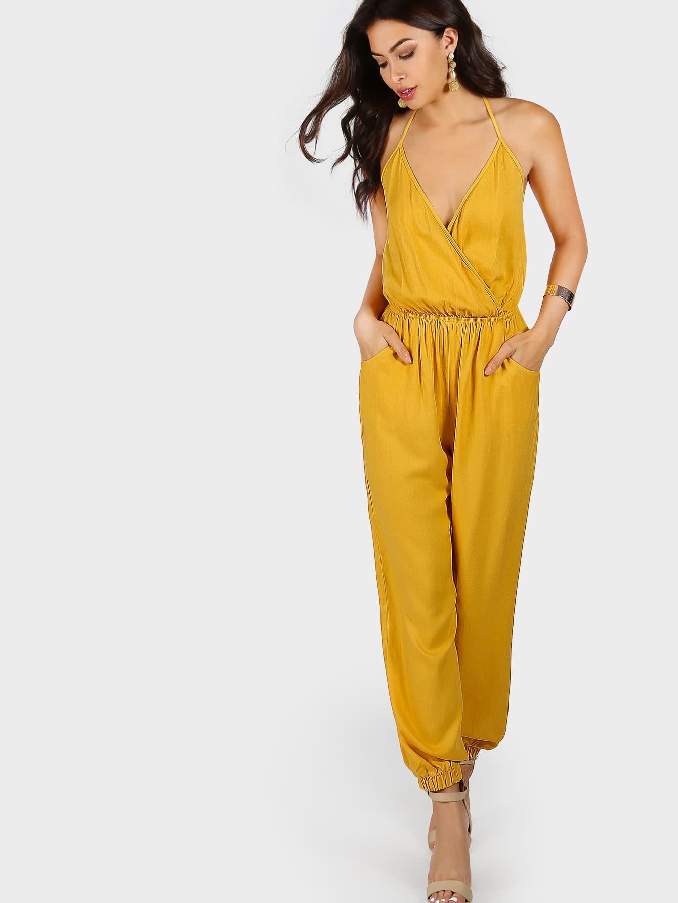 Cotton Yellow Sleeveless Jumpsuit