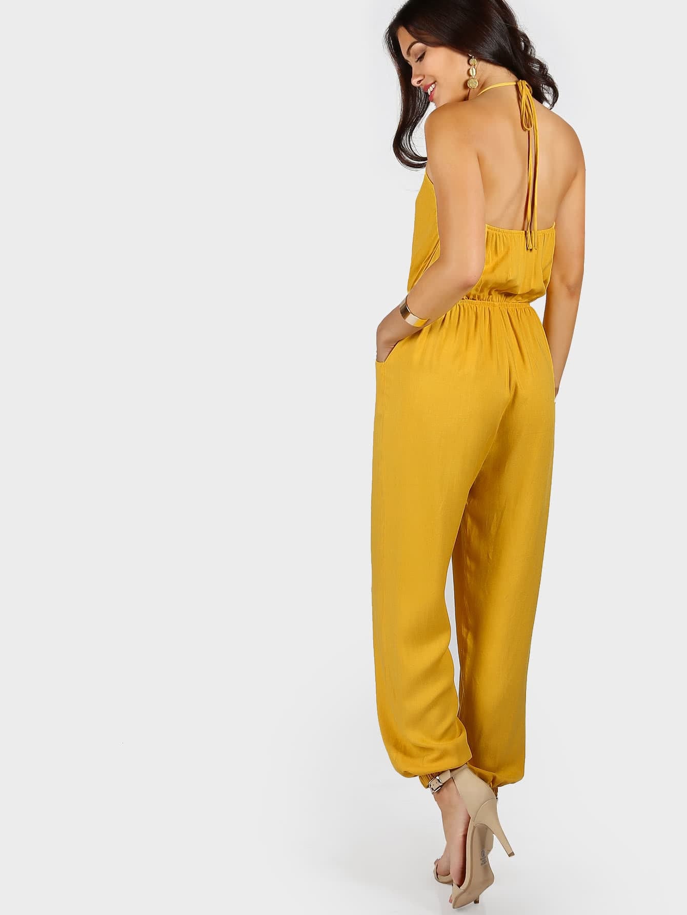 Cotton Yellow Sleeveless Jumpsuit