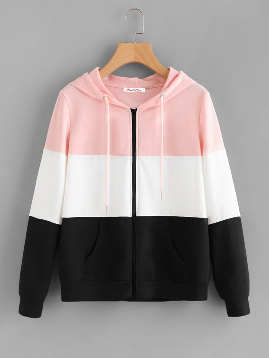 Women's Zipper Hooded 3 Color Jacket