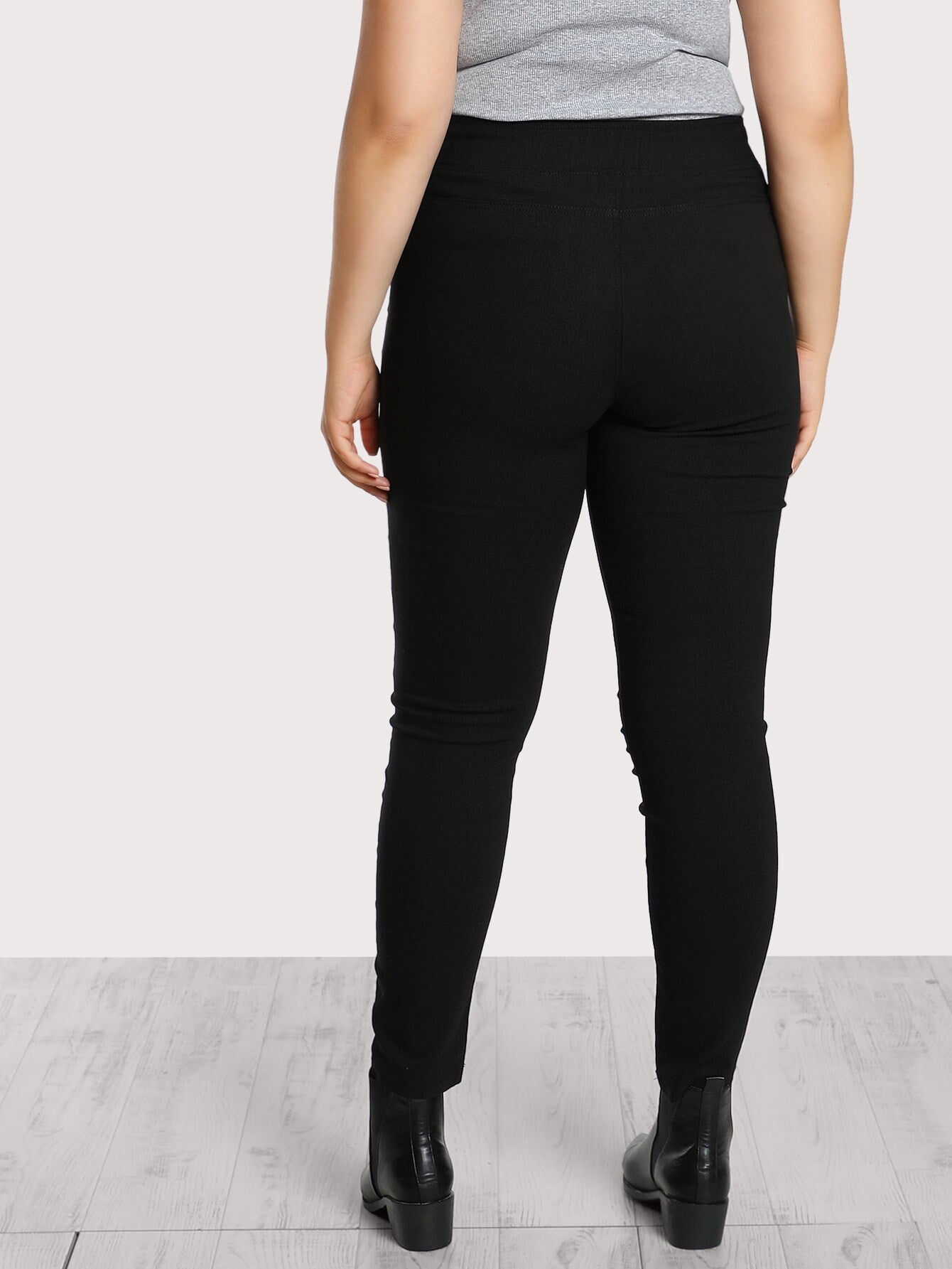 Pantalones pitillo de algodón con cordón negro para mujer