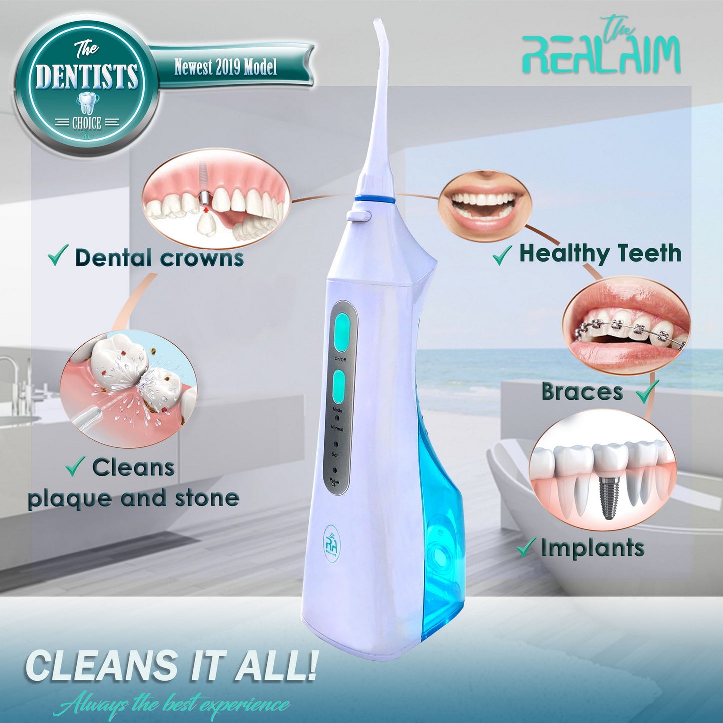 The Real Aim Portable Cordless Water Flosser for teeth cleaning and gum massage