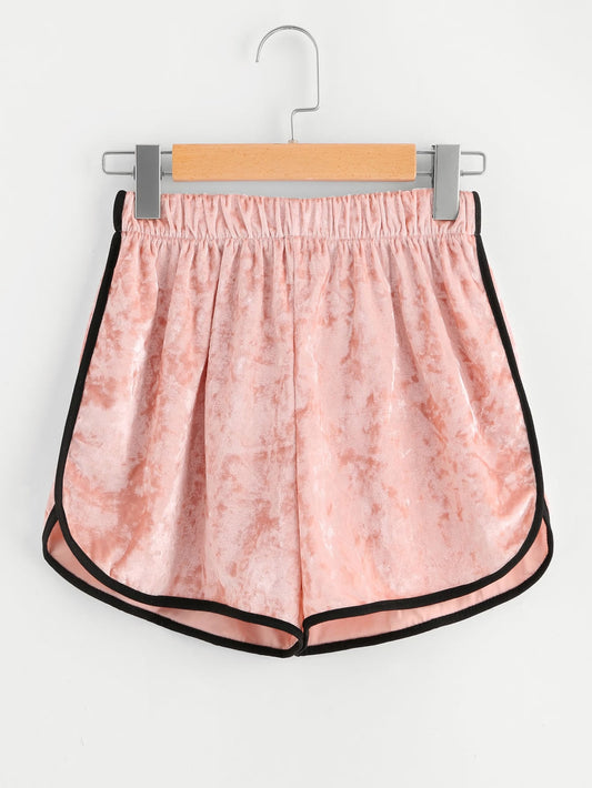 Pale Pink Velvet Tulip Hem Shorts